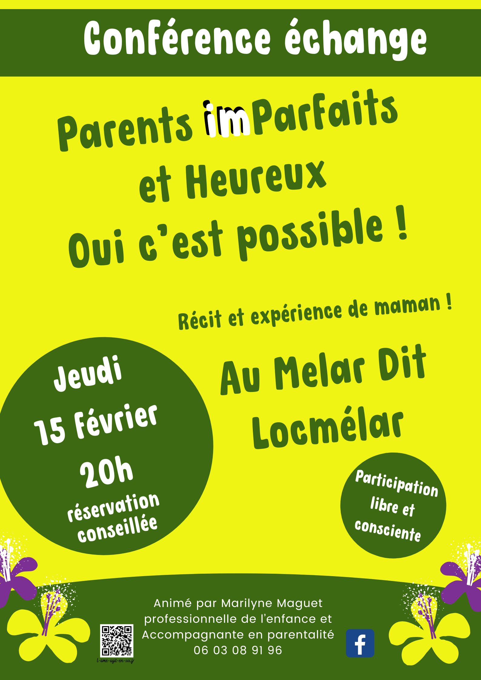 « Parents imParfaits et Heureux, Oui c'est possible ! » Conférence échange au Melar dit à Locmélar le jeudi 15 février 2024 à 20h